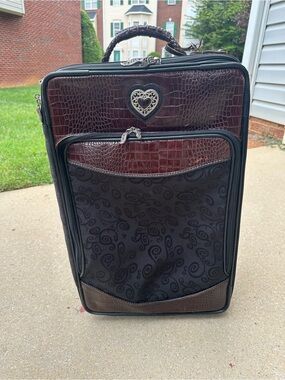 Brighton Black Brown Croc Leather Carry On Luggage Rolling Suitcase 22”